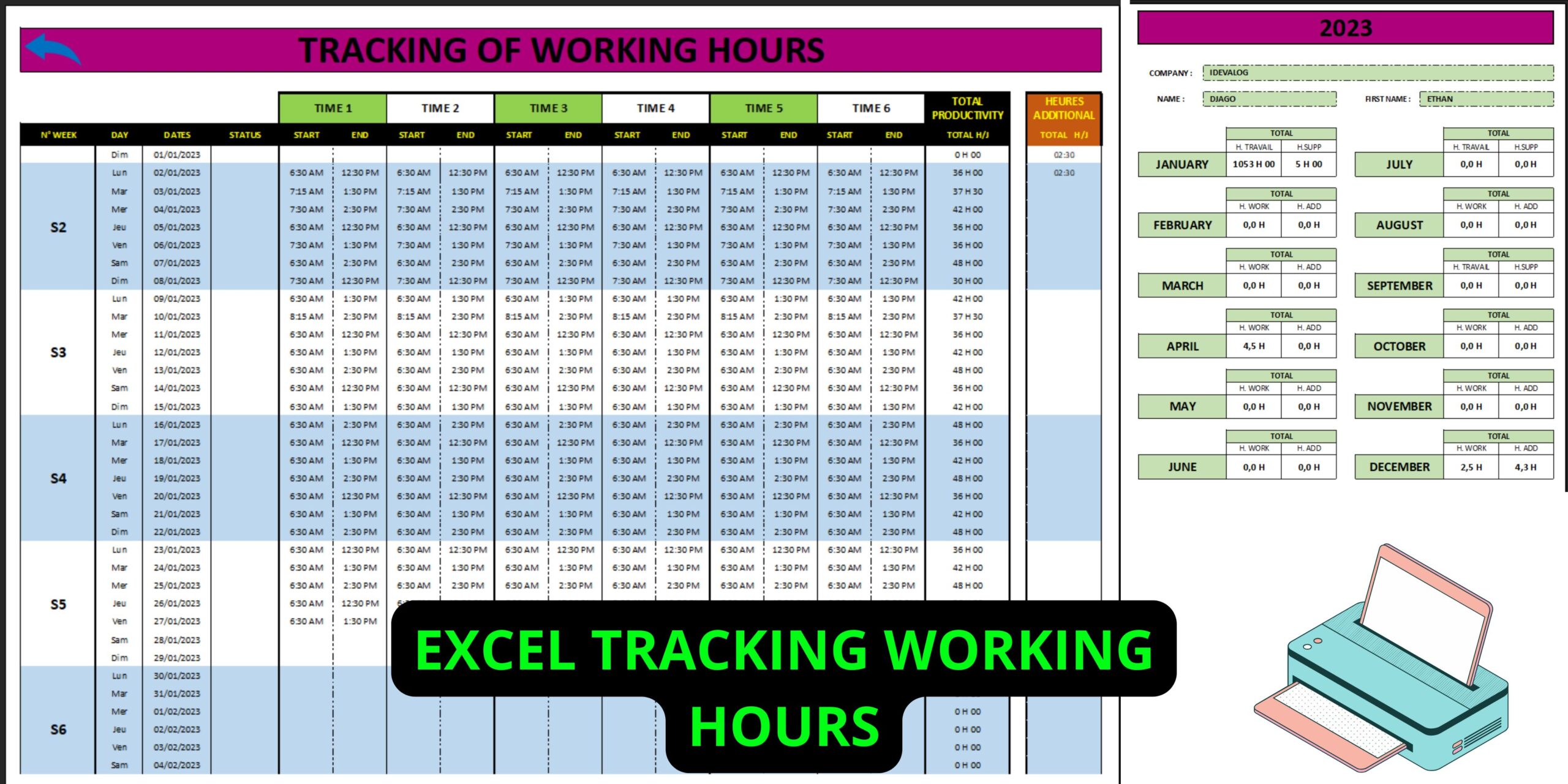 1 Daily Tracking of Work Hours & Overtime in Excel | Work Time Tracking – Image 1